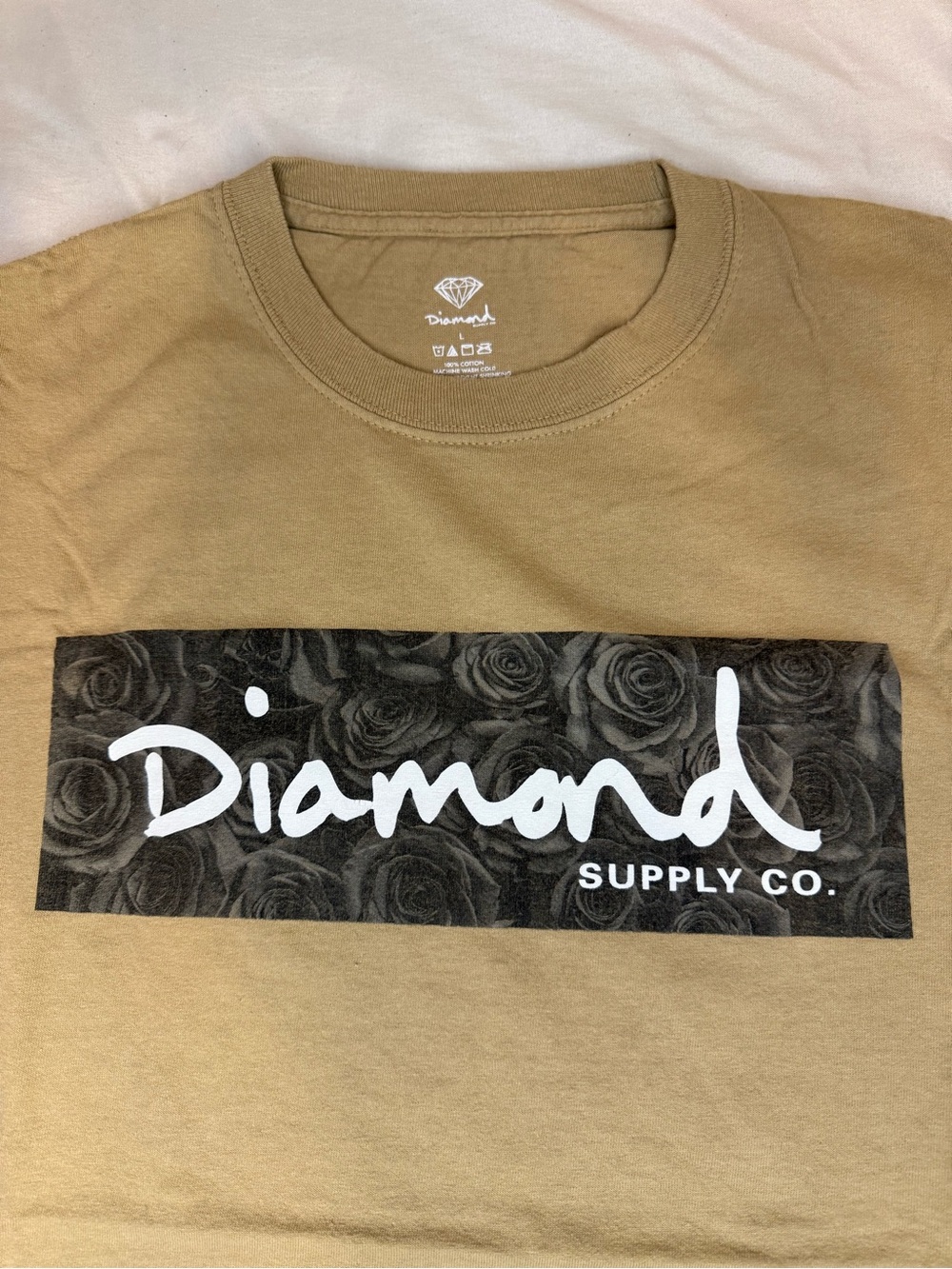 Diamond Supply Co. Rose Box Logo Graphic Tee Tan Size L - Picture 2 of 5